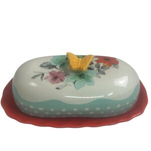 The Pioneer Woman Floral 6.4" Butter Dish Butterfly Ceramic Flea Market Floral